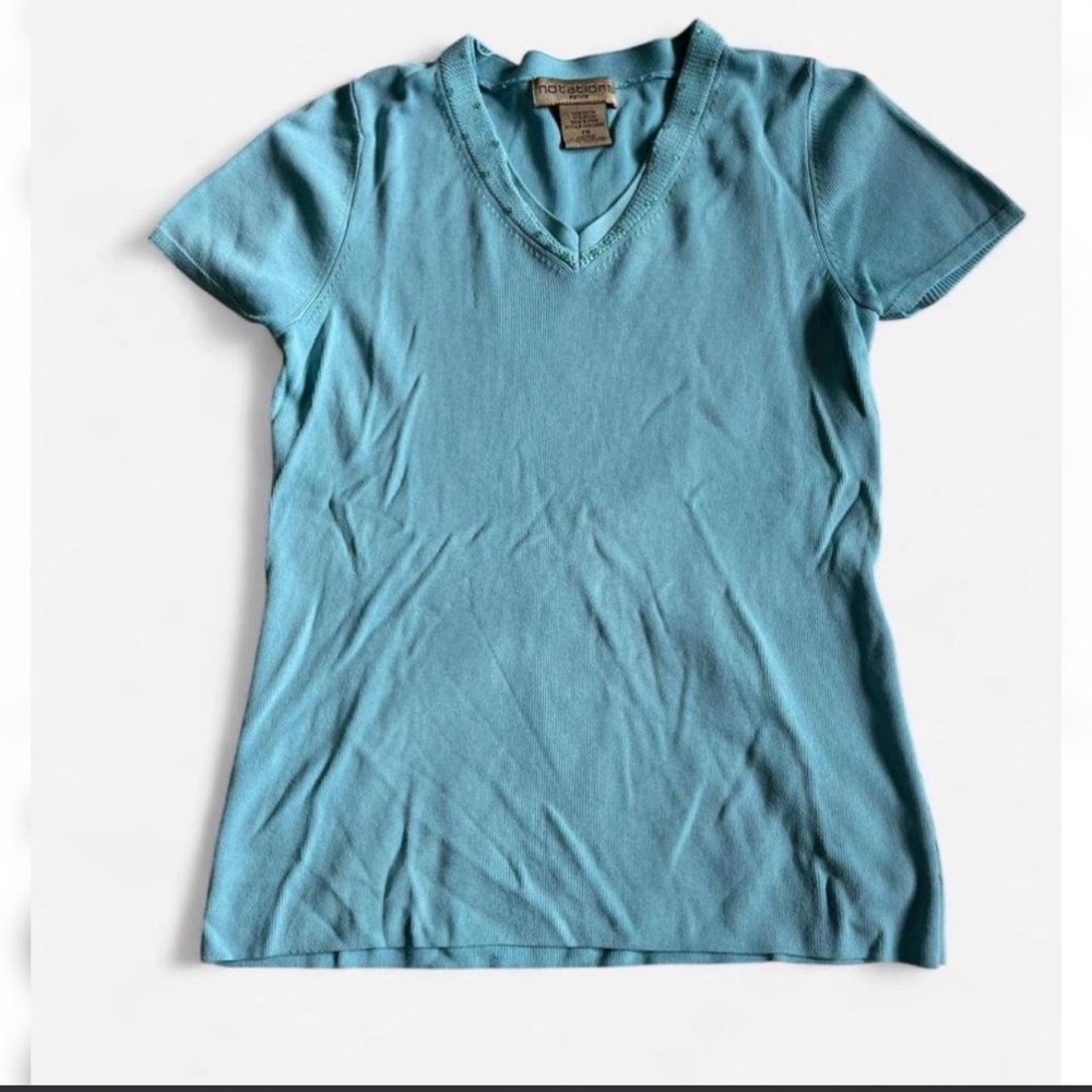 Notations Light Blue V-Neck Short Sleeve Tee